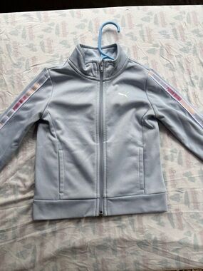 Puma Kids Light blue Zip-Up Track Jacket with Pastel Stripe Detail